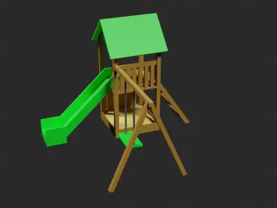 Lowpoly Playground wooden swing set Low-poly 3D model