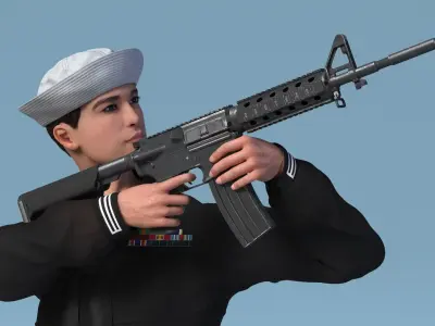  Asian Sailor in Black Uniform with Rifle 