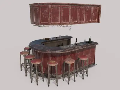Old Bar And Stools  3D model