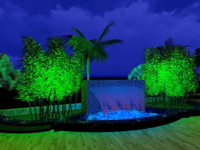 Landscape lit pathway with palm trees Low-poly 3D model