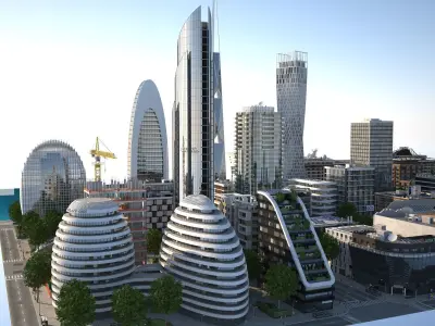 Coastal City Low-poly 3D model