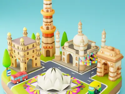 Indian Map Low-poly 3D model