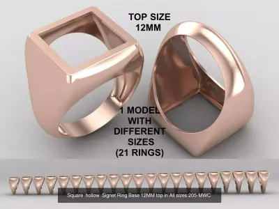 Square hollow Signet Ring in All sizes 230-MWCG-4 3D Model Pack