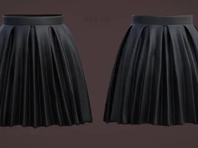 Pleated Leather Mini Skirt 3D model 3D model