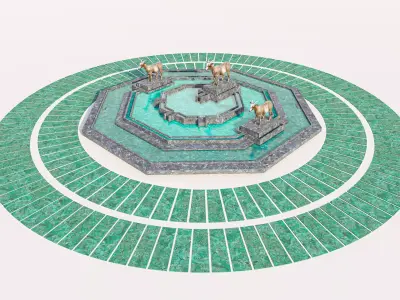 Tiered Stone Fountain and Landscape Centerpiece Low-poly 3D model