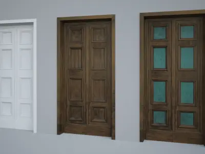 Old solid wood door and windows Low-poly 3D model