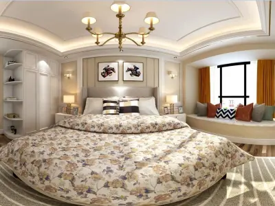Modern European bedroom Vray 3Dmax model-o10 3D model