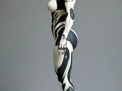 Futuristic Female Cyborg Sleek Black Armor Glowing 3D lowpoly Low-poly 3D model