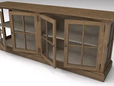 showcase wooden bookcase with glass doors Low-poly 3D model