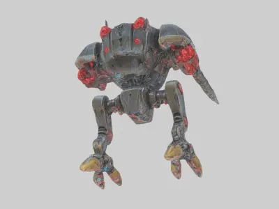 Battle robot character with gun Low-poly 3D model