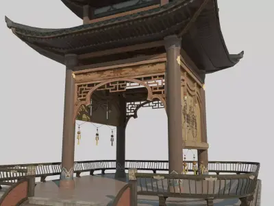 Ancient Asian Pavilion Architecture 3D model