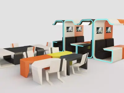 Modular Booth Cubicle with Desks and Chair Low-poly 3D model