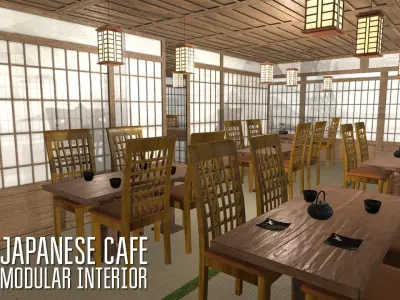 Japanese cafe -  modular interior Low-poly 3D model