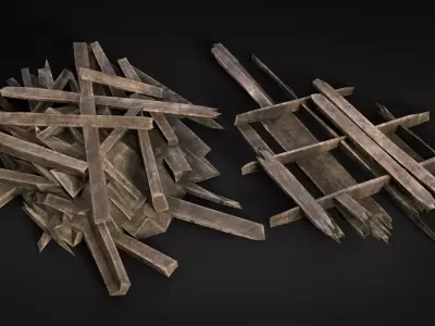 Broken Wood Debris Pack - 29 Assets PBR Game Ready Low-poly 3D model