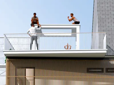 Exterior Interior of Boarding House with 21 Bedrooms Low-poly 3D model