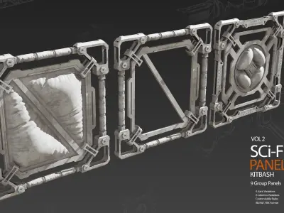 9 Group Sci Fi panel pack 3D model
