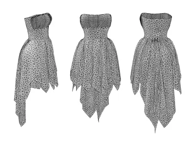 Chiffon Strapless Cocktail Dress with Draped Frills Low-poly 3D model