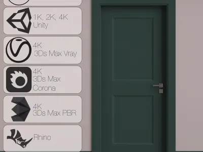 Interior Door 02 Variant 6 Green Finish PBR Game Ready Low Poly Low-poly 3D model
