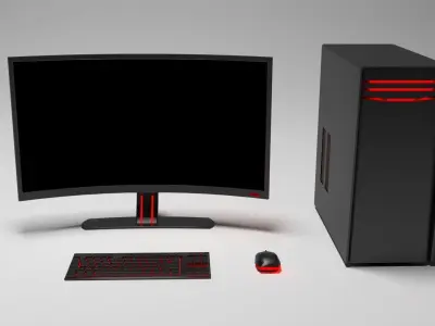 Computer Full Set Low-poly 3D model
