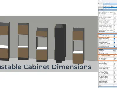 PARAMETRIC REVIT FAMILY Appliance Tower Cabinet 2 Doors Handles 3D model