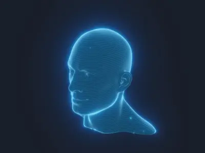 Hologram Male Head 3D Model Animated with Facial Expressions Low-poly 3D model