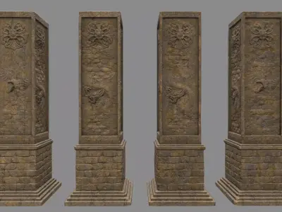 pillar 4 set of four wooden pillars Low-poly 3D model
