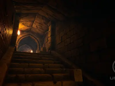Dungeon hallway in video game Low-poly 3D model