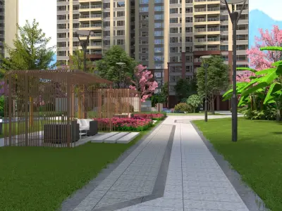 Landscape animation in gardens 3D model