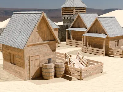 Medieval Desert Stronghold Low-poly 3D model