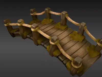 Stylized Wooden Bridge Fantasy Background Environment 3D Model Low-poly 3D model