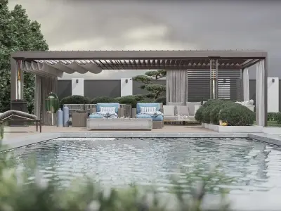 3D scene modern house on cloudy day 3D model