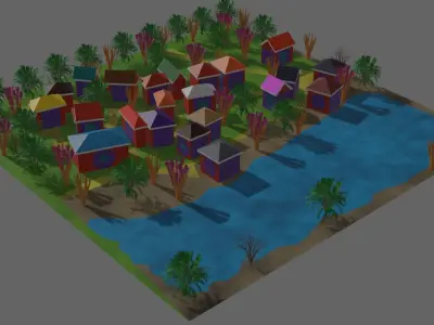 village secomber Low-poly 3D model