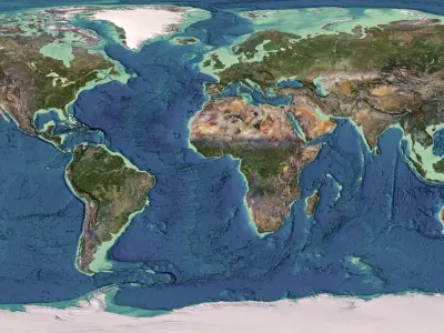 World Map with Detailed Relief and Ocean Floor 3D model