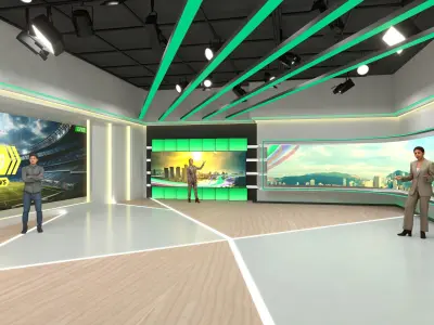 Virtual News TV studio Low-poly 3D model