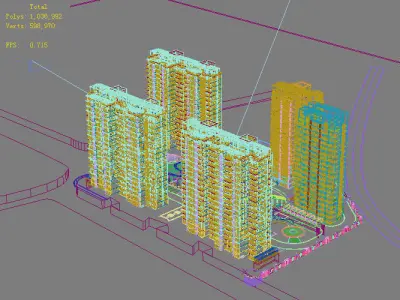 Architecture residential building in middle of street 3D model