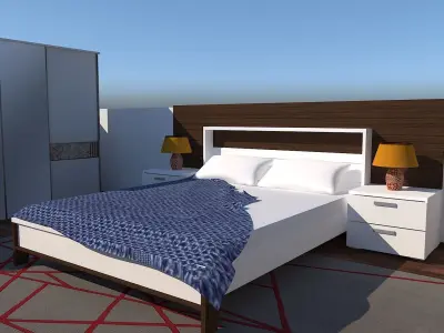 Home Bedroom Set wardrobe and furniture Low-poly 3D model