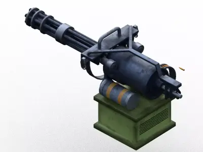 Low Poly Minigun Turret Prop Game Ready Sci Fi Weapon Low-poly 3D model