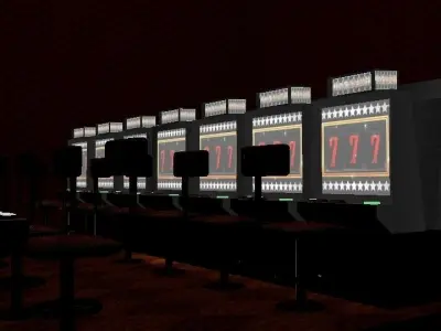 Slot Machine Scene with individual assets Low-poly 3D model