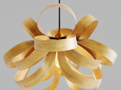 Skipper Oak Ceiling Mounted Pendant Light Fixture 3D model