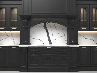 Black classic kitchen Neff with callacata stoneware 3D model