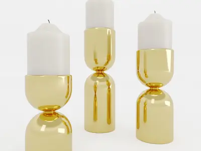 John Richard Three Antique Brass Candle Holder Set 3D model