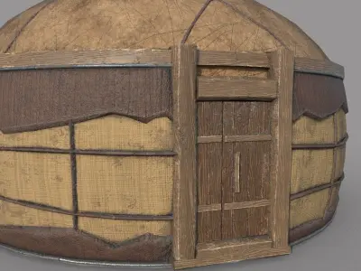 Old Mongolian Yurt and Interior Low-poly 3D model