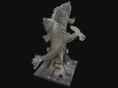Fountain statue of fish Low-poly 3D model