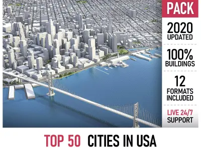 TOP 50 cities in USA 3D Model Pack