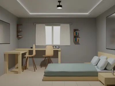 minimalist and modern bedroom 3D model