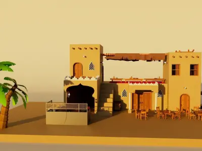 Old Arabic Cartoonic Hotel 3D model