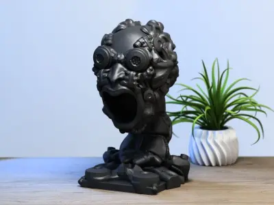 Robot Skull Headphone Stand Cyborg Headset Stand 3D print model 6
