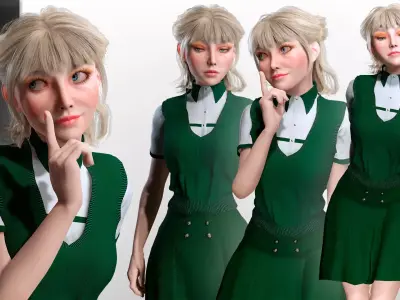 Stylized School Girl Character Realistic Female Student  Low-poly 3D model