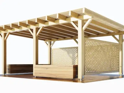 Wooden gazebo with boxes for greenery 3D model