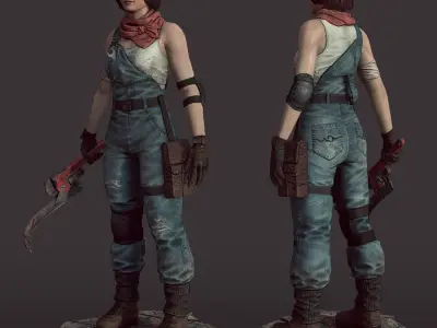 Mechanic girl Zombie killer Low-poly 3D model